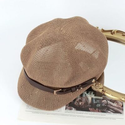 Women Belt Buckle Straw Bakerboy Cap