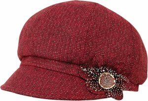 Women Retro Classic Bakerboy Cap with Flower Buckle