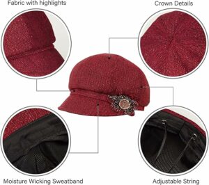 Women Retro Classic Bakerboy Cap with Flower Buckle