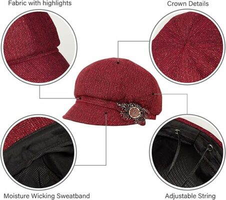 Women Retro Classic Bakerboy Cap with Flower Buckle