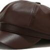 Womens PU Leather 8 Panel Bakerboy Cap