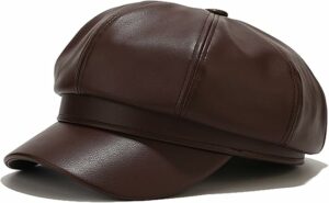 Womens PU Leather 8 Panel Bakerboy Cap