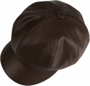 Womens PU Leather 8 Panel Bakerboy Cap