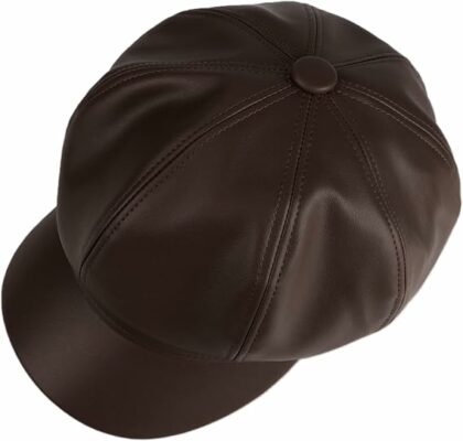 Womens PU Leather 8 Panel Bakerboy Cap