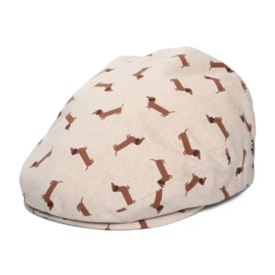 Dachshund Cotton Flat Cap - Beige