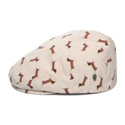 Dachshund Cotton Flat Cap - Beige