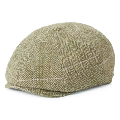 Herringbone Lightweight Newsboy Cap - Green-Sand-Pink