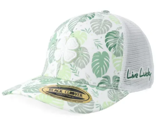 Island Luck White Green Floral Trucker Cap