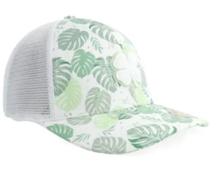 Island Luck White Green Floral Trucker Cap