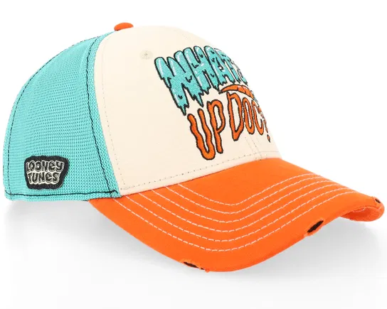 Looney Tunes Whats Up Doc Distressed OrangeWhiteBlue A-frame Trucker Cap