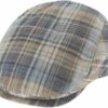 Men's Linen Blue Brown Cream Plaid Flat Cap