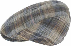 Men's Linen Blue Brown Cream Plaid Flat Cap