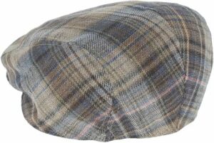 Men's Linen Blue Brown Cream Plaid Flat Cap