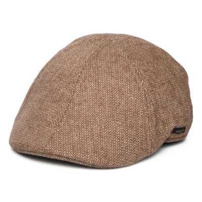Micro-Herringbone Duckbill Flat Cap - Light Brown