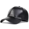 Women Black Leather Baseball Cap