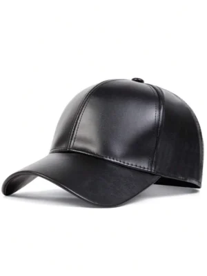 Women Black Leather Baseball Cap