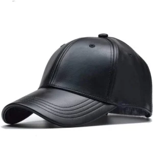 Women Black Leather Baseball Cap