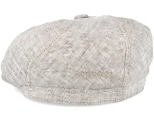 6-Panel Linen Fischgrat Beige Flat Cap