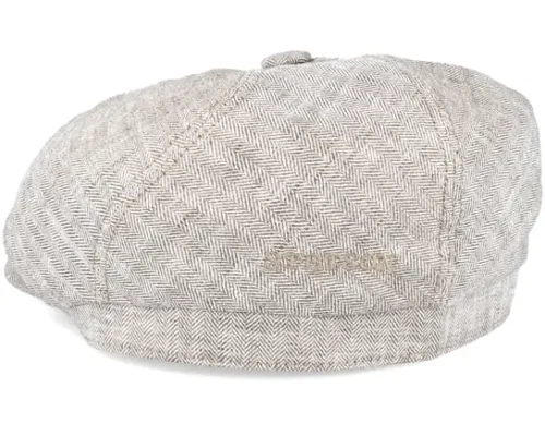 6-Panel Linen Fischgrat Beige Flat Cap
