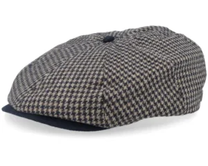 Brood Navy Sand Houndstooth Snap Flat Cap