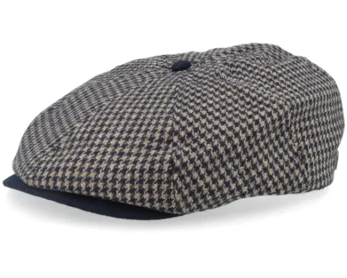 Brood Navy Sand Houndstooth Snap Flat Cap