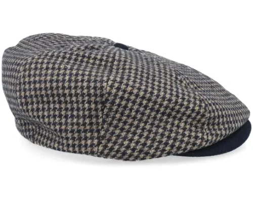 Brood Navy Sand Houndstooth Snap Flat Cap