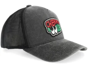 Cherry Boomb Distressed Black Pigment Washed A-Frame Trucker Cap