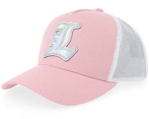 Kids Holographic L Light Pink White A-frame Trucker Cap