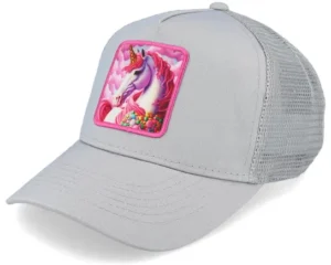 Kids Pink Unicorn Grey Trucker Cap
