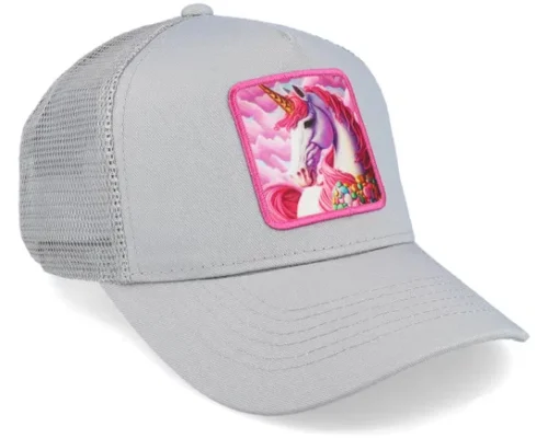 Kids Pink Unicorn Grey Trucker Cap