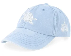 Kids White Sea Turtle Vintage Washed Light Blue Dad Cap