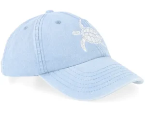 Kids White Sea Turtle Vintage Washed Light Blue Dad Cap