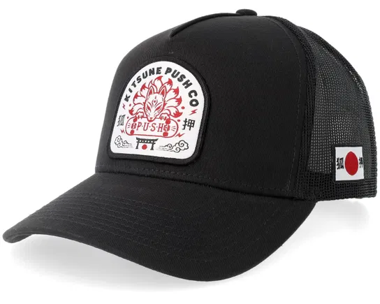 Kitsune Push Patch Wht Black A-Frame Trucker Cap