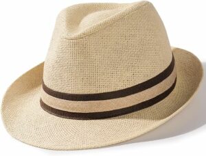 Men Breathable Mesh Lining Beach Straw Fedora Hat