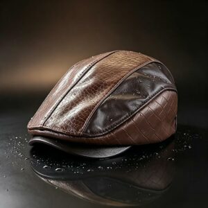 Mens Ivy PU Leather Adjustable Flat Cap