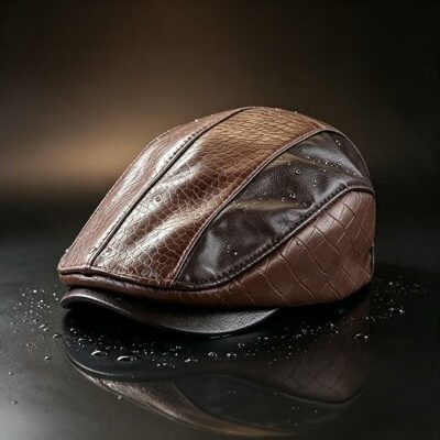 Mens Ivy PU Leather Adjustable Flat Cap