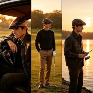 Mens Ivy PU Leather Adjustable Flat Cap