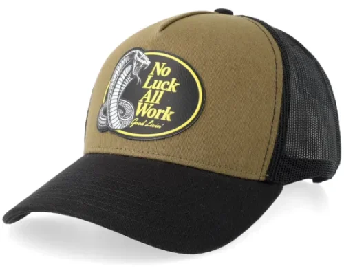 No Luck All Work Patch Blank Dark Olive Black A-Frame Trucker Cap