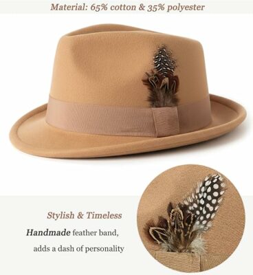 Short Brim Fedora Hat with Feather Band