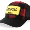The Boss Chequered Black Red Rubber Cap Black Red A-Frame Trucker Cap