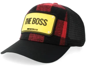 The Boss Chequered Black Red Rubber Cap Black Red A-Frame Trucker Cap