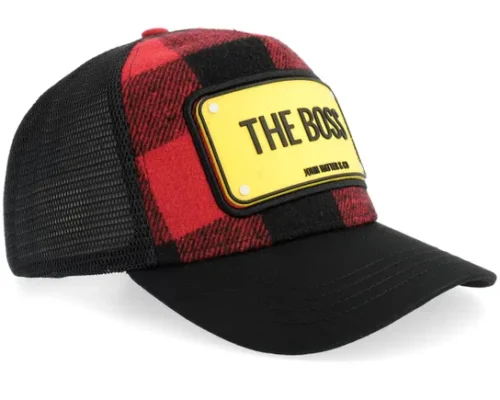 The Boss Chequered Black Red Rubber Cap Black Red A-Frame Trucker Cap