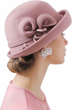 Women Wool Felt Flowers Cloche Hat