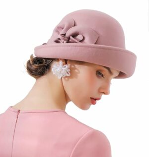 Women Wool Felt Flowers Cloche Hat