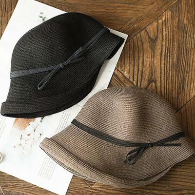 Women's Audrey Hepburn Bow Straw Cloche Sun Hat