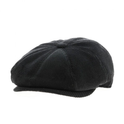 Black corduroy 8-panel Newsboy Cap