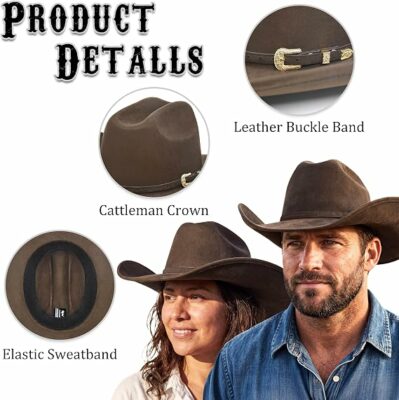 Men Cowboy Hat with Shapeable Wide Brim