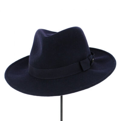 Navy Blue Wool Felt Fedora Hat