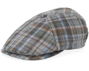 Rebel 61 Linen Mix Brown Check Flat Cap