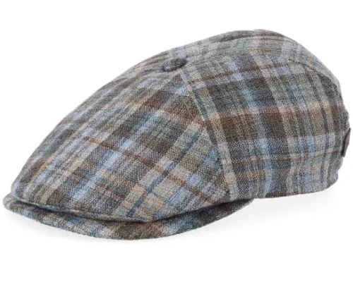 Rebel 61 Linen Mix Brown Check Flat Cap